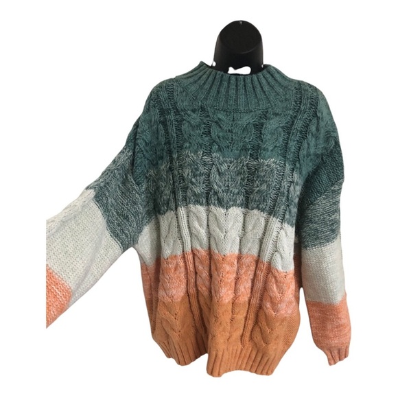 altar’d‎ state green orange ombre chunky knit mock neck sweater size medium new - Picture 9 of 16